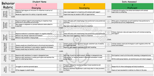 Behavior Rubric – With Visual Progress Bars