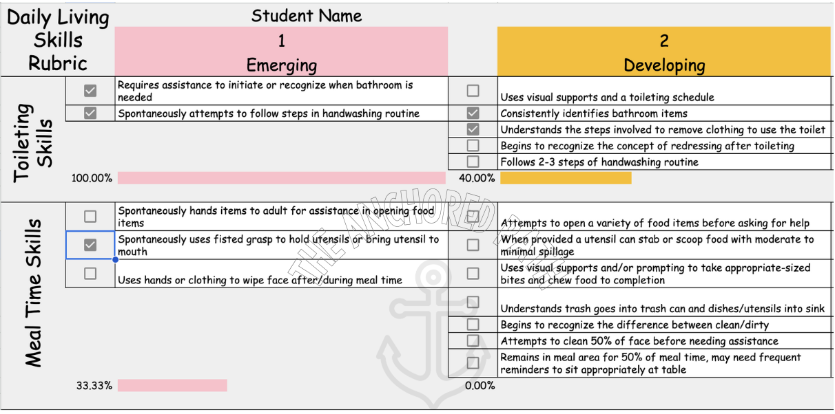 Daily Living Skills Rubric – With Visual Progress Bars