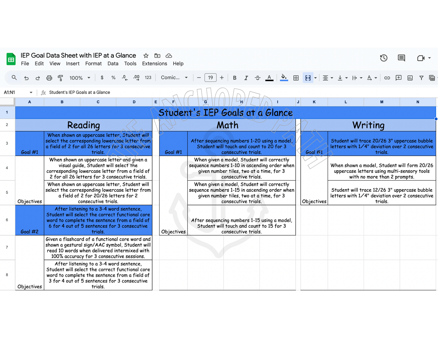 Editable Google Sheets Weekly IEP Data Collection Tool (Trial + Frequency Data) & IEP at a Glance